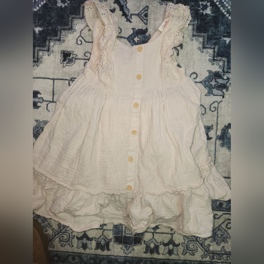 Casual Pink and Cream Flowy Dress with Billowy Sleeves